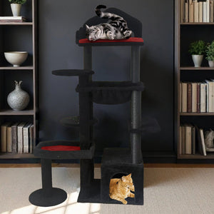 English Elm Black Gothic Cat Tower 58in Coffin Platform Sisal Scratching Hammock Cave Indoor W243P351721