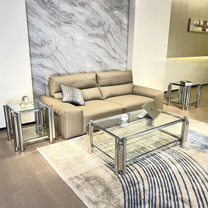 English Elm Modern Stainless Steel Coffee Table Set Of 3 - Stylish Double-Layer Glass Top Tables For Home & Office W2978S00049