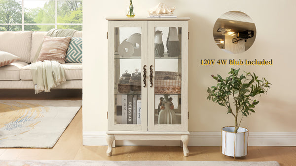 English Elm 2 Doors Curio Cabinet - Elegant Lighted Display With Glass, Mirrored Back, Adjustable Shelves & More! W2275P178894