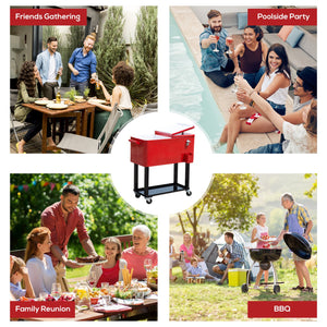 English Elm Outsunny 80 Quart Rolling Ice Chest Cart with Wheels Drain Plug Outdoor Beverage Cooler W2225P217545