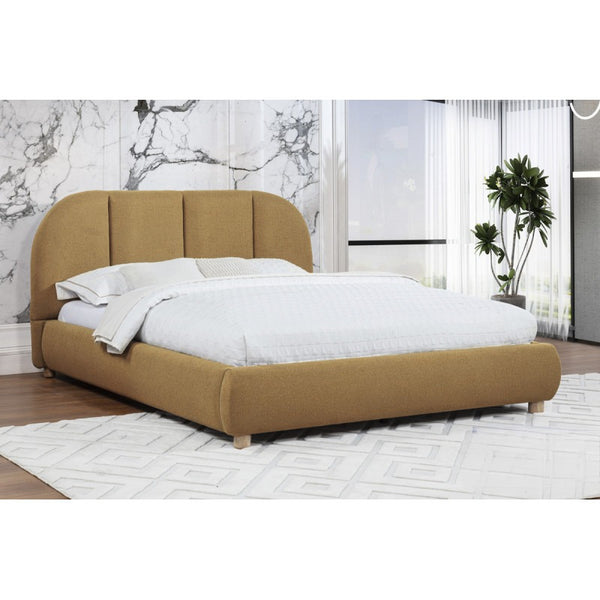 English Elm Modern/Contemporary Queen Platform Bed Upholstered in Soft Burlap Fabric, Low-Profile Plywood Frame, Sturdy Support Brown+Gold 83 L x 11 W x 11.5 H B011S01950