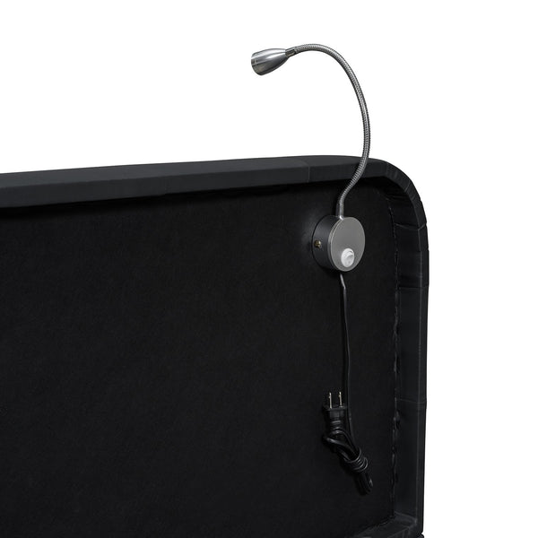 English Elm Queen PU Leather Upholstered Platform Bed with Built-In Dual Reading Lights and Sturdy 600lb Capacity Black SF000186AAB