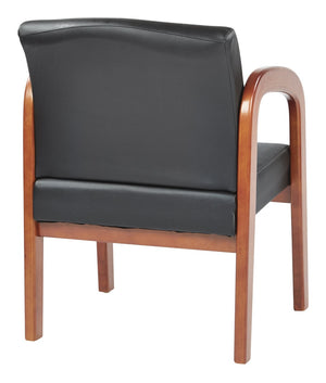 OSP Home Furnishings Oak Finish Faux Leather Visitor Chair with Lumbar Support for Office Reception Use WD380-U6
