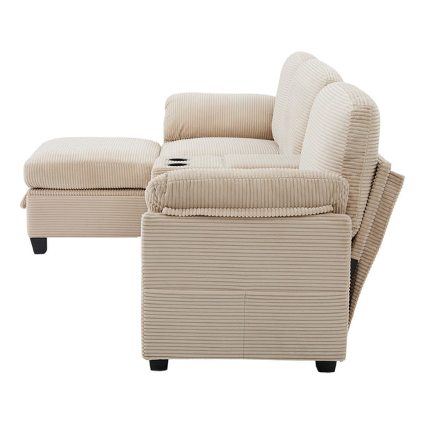 English Elm United Multifunctional L-Shaped Corduroy Sofa: 4-Seater With Usb Ports, Storage, And Comfort Features W1568S00226-GIGA