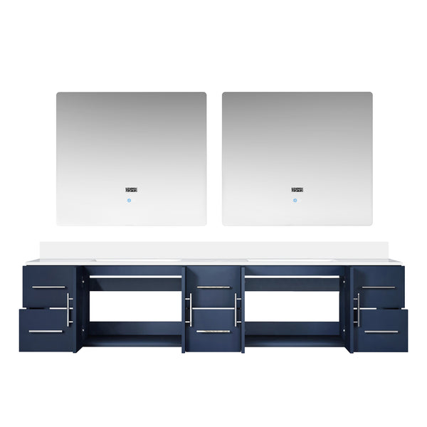 English Elm Navy Double Bath Vanity 84" W x 22" D with Cultured Marble Top, Soft-Close Drawers, LED Mirrors B2731S00890