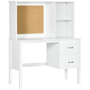 English Elm HOMCOM Modern White Computer Desk with Deep Drawers, Shelves & Corkboard Backwall for Office Organizing W2225P229688