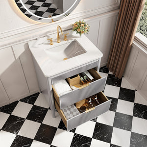 English Elm Fully Assembled 30'' Grey Freestanding Bathroom Vanity With Marble Top & Dual Handle Sets - Ready To Use! W1826P308972