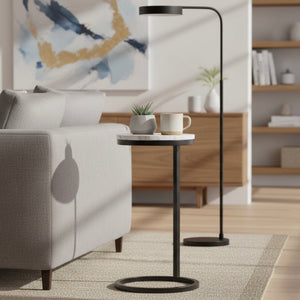 English Elm Cerro Antique Bronze Round Metal Accent Table with White Marble Top — Modern Geometric, No Assembly Required B050P364434