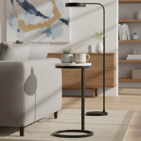 English Elm Cerro Antique Bronze Round Metal Accent Table with White Marble Top — Modern Geometric, No Assembly Required B050P364434