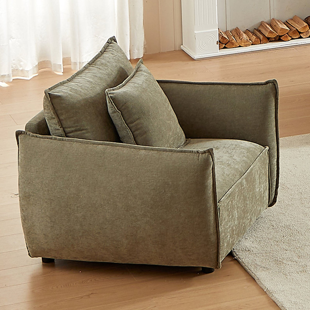 English Elm MH 44" Minimalist Sofa Single Seat Chenille Upholstered Armchair with Rolled Arms and Two Pillows, Modern Light Green W1193S00108