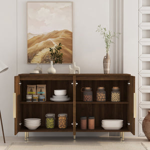 English Elm Wood Fluted Buffet Cabinet with Adjustable Shelves for Dining Room or Entryway W1321P356151