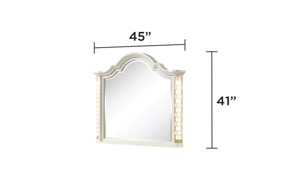 English Elm JASMINE Queen 5 Pc LED Bedroom Set with Champagne Tufted Headboard, Gold Accents & Ample Storage B009S01990