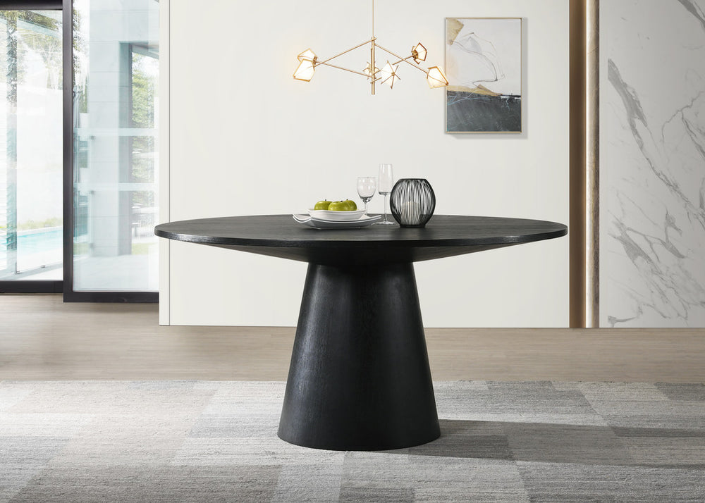 English Elm Jacopo Round Pedestal Dining Table Ebony Wood Grain Finish Seats Four Contemporary B2749S00212