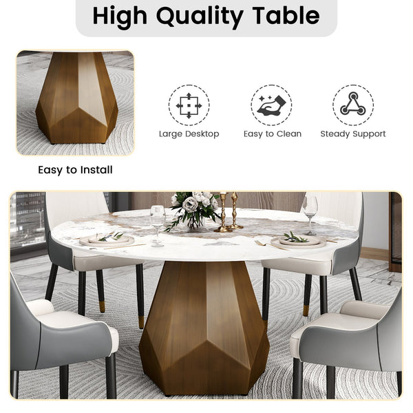 English Elm 59.05" Round Sintered Stone Dining Table with Lazy Susan Iron Base Seats 8 W1535S00630