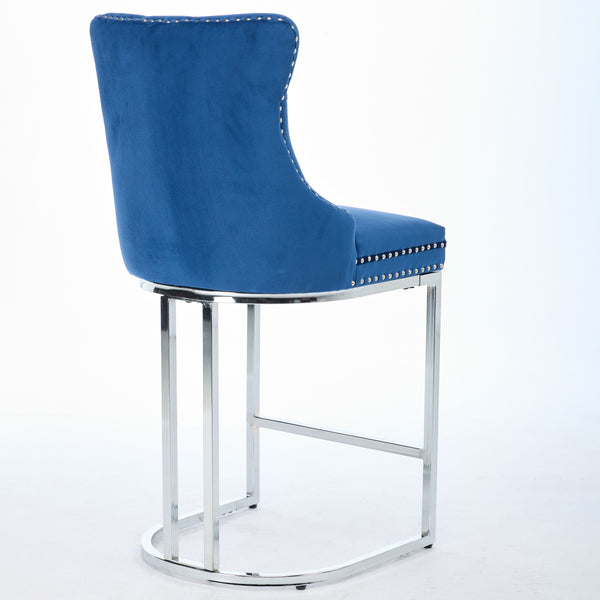 English Elm 25" Elegant Tufted Counter Bar Stools Set of 2 with Plush Spring Cushion and Chrome Durable Base Blue W1143P217852