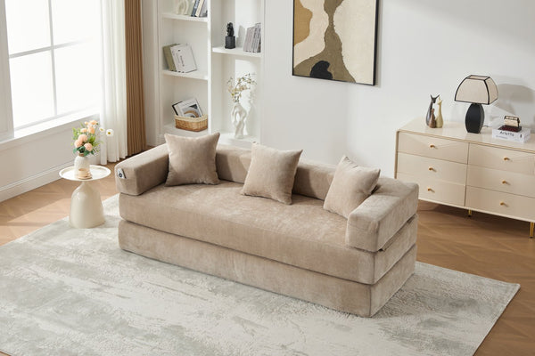 English Elm UNITED Folding Sofa Bed with Removable Cover Zipper, Chenille Memory Foam Sleeper for Small Spaces khaki W1568P293804