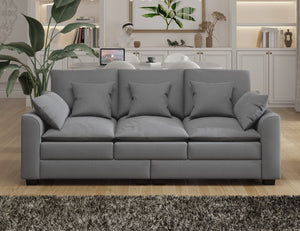 English Elm 78.7" Sofa Couch 3-Seater Sofa With Pillows Polyester Upholstery Duck Down Filled Cushion Sofa For Living Room Apartment,Grey