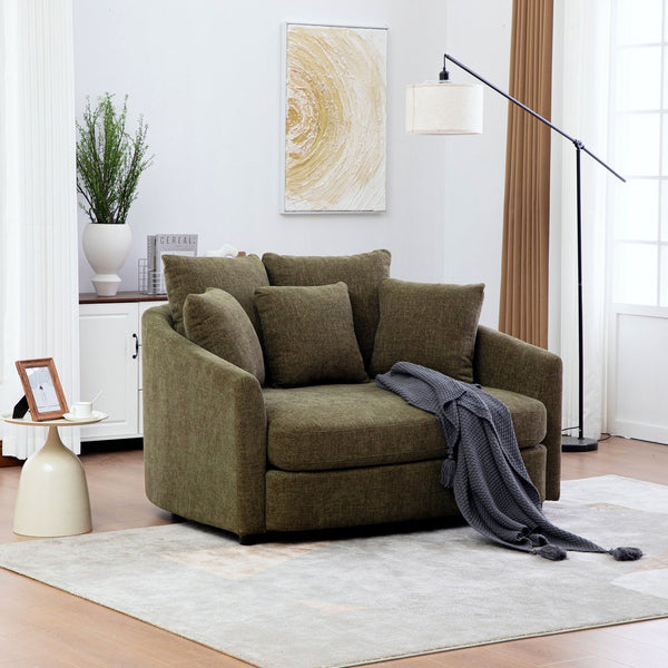 English Elm 56.3'' Oversized Barrel Lounger Chenille Cuddle Chair with Pocket Spring Deep Seat Green W3118S00037