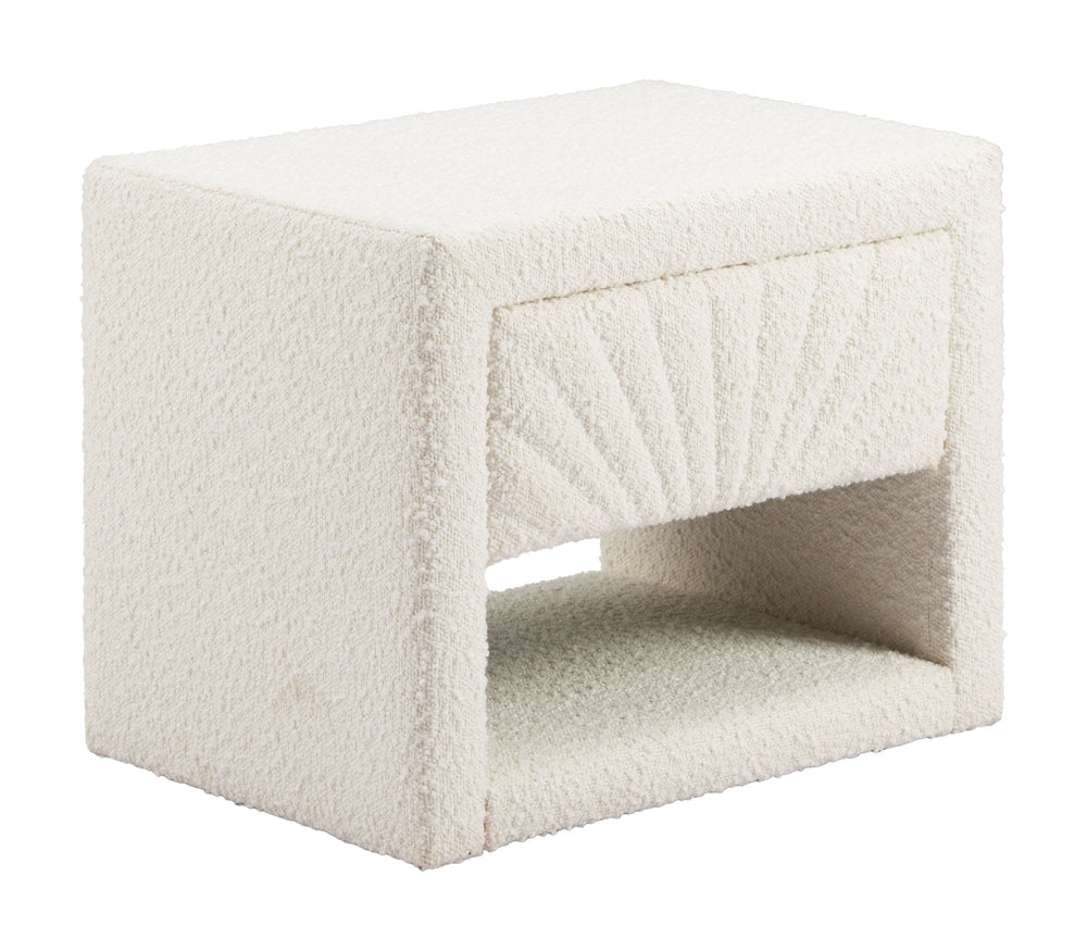 Zuo Modern Baris Nightstand Ivory - Modern Elegance With Textured Fabric, Perfect For Hospitality & Home Use White 100% Polyester,Mdf,100% Polypropylene 110652-zuo-modern