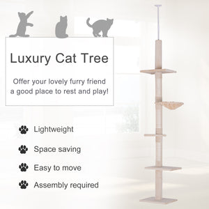 English Elm Adjustable Floor to Ceiling Cat Tower Five Tier Sisal Plush Climbing Tree for Cats T3971P387158