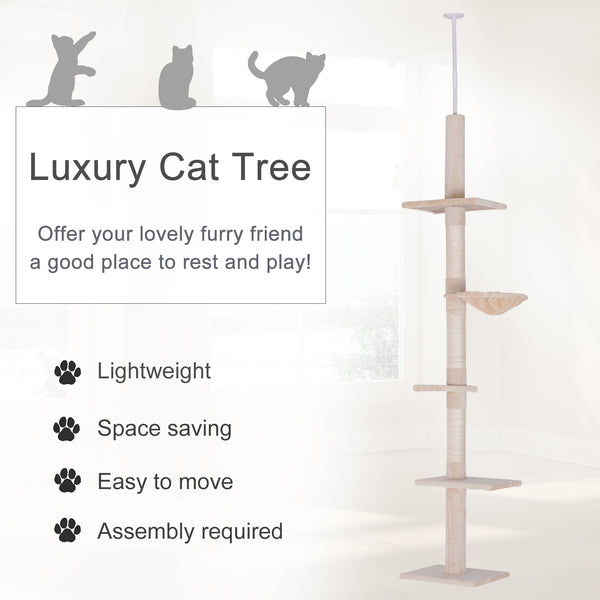 English Elm Adjustable Floor to Ceiling Cat Tower Five Tier Sisal Plush Climbing Tree for Cats T3971P387158