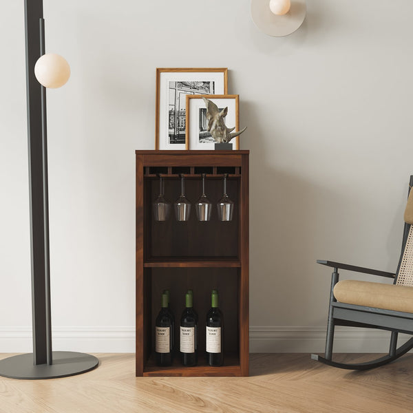 English Elm Brown walnut modular wine bar cabinet with hutch and shelves for dining room storage display W331P282805