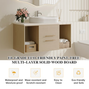 English Elm Modern 38.2" Wall-Mounted Bathroom Vanity With Oval Sink, Floating Design, Soft-Close Drawers & Storage W3136S00012