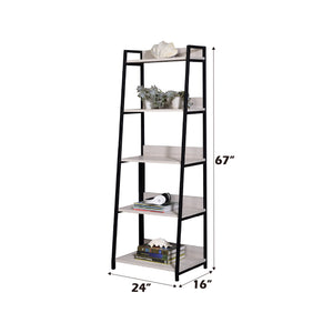 English Elm Wendral Leaning Ladder Bookshelf 24"W – 5 Open Wooden Shelves, Black Metal Frame, Natural Finish B2726P408076
