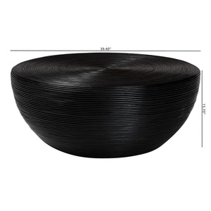 English Elm Laminated Rattan Round Coffee Table Handcrafted Drum Silhouette for Bohemian Living B2750P467865