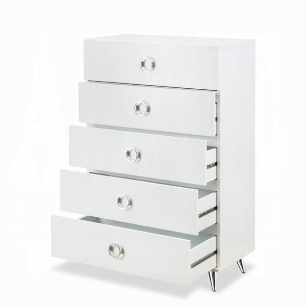 English Elm White 5-Drawer Chest With Modern Ring Pull Handles For Stylish, Space-Saving Storage In Any Room B062P209030-GIGA