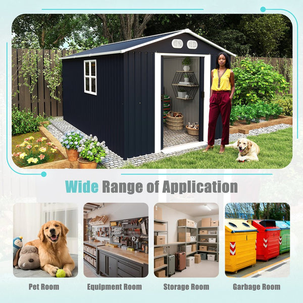 English Elm Campcraft 8x12 Outdoor Metal Storage Shed Lockable Weatherproof Backyard Tool House Dark Gray W1598S00042