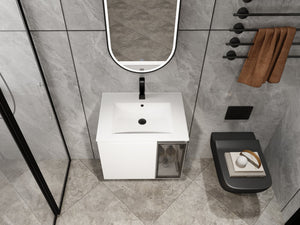 English Elm 24" Floating Bathroom Vanity Glossy White Plywood Cabinet Ceramic Sink Soft Close W999S00523