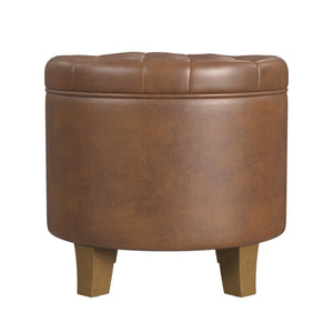 English Elm Loni Round Storage Ottoman Medallion Print Fabric Lift Lid Walnut Legs Accent Brown Oak B056P416986