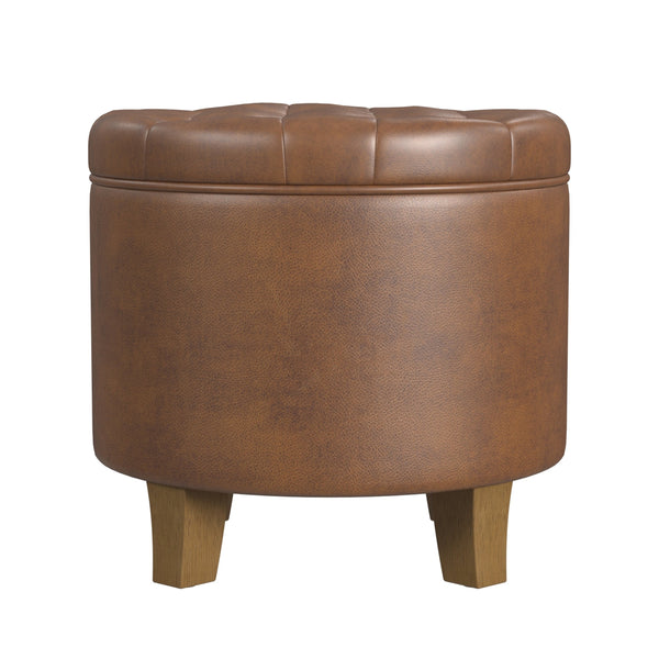 English Elm Loni Round Storage Ottoman Medallion Print Fabric Lift Lid Walnut Legs Accent Brown Oak B056P416986