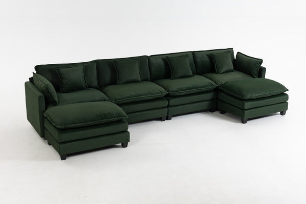 English Elm Modern Chenille Sectional Sofa Modular Sleeper with Ottoman Chaise and Waist Pillows Antique Green W2530S00022