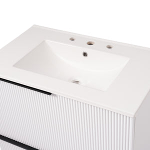English Elm Christopher Knight Home® - 30" Elegant Bathroom Vanity With Fluted Design, Ceramic Sink, Full-Extension Drawers & Soft-Close Slides N817P295760W