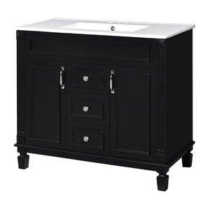 English Elm 36'' Modern Bathroom Vanity With Black Ceramic Top, Soft Closing Doors & Drawers For Stylish Storage N710P230231B