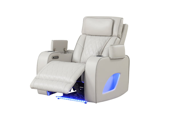 English Elm Fortuner Modern Upholstery Recliner Chair With Massage, Storage & Usb Ports - Stylish Beige Comfort B009P287720