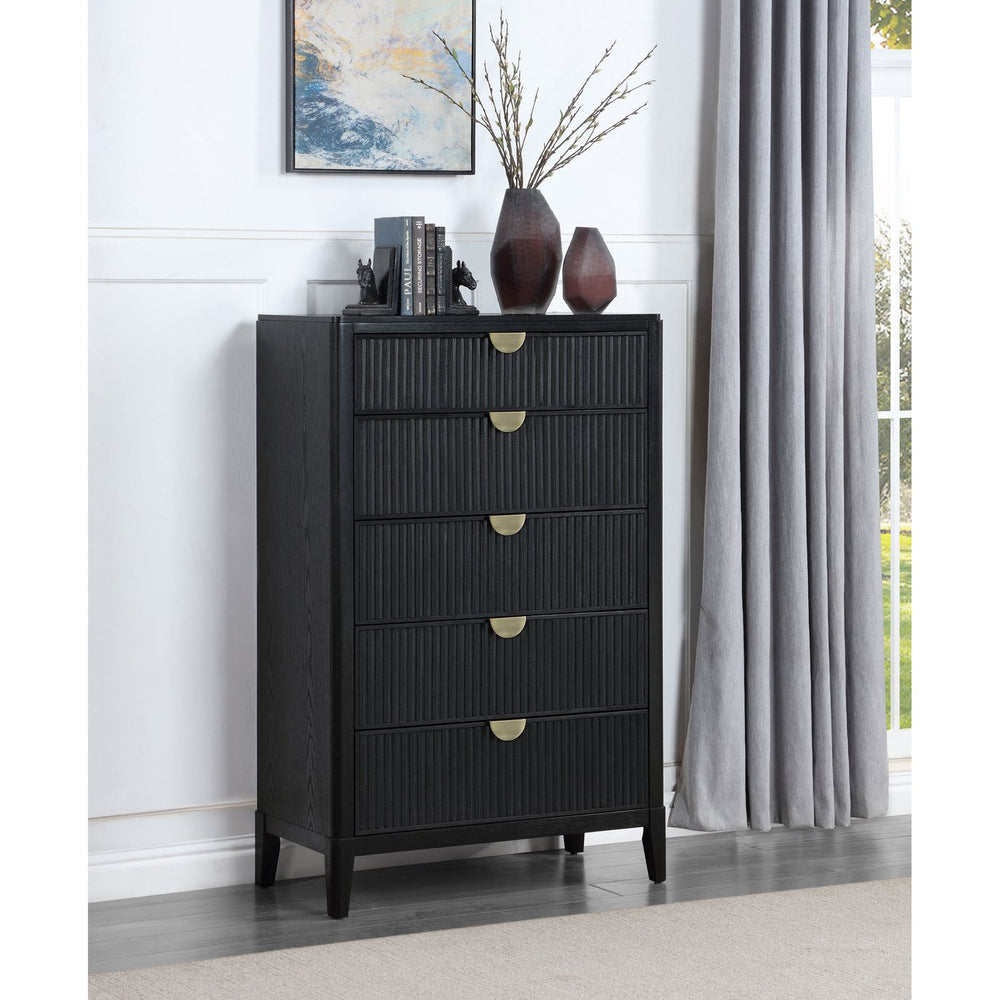 English Elm Mason Black 5-Drawer Chest – Stylish Storage Solution With Fluted Accents For Modern Bedrooms B062P354069