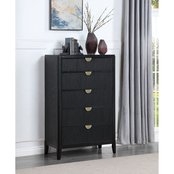 English Elm Mason Black 5-Drawer Chest – Stylish Storage Solution With Fluted Accents For Modern Bedrooms B062P354069
