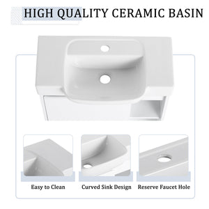 English Elm 24'' Floating Wall Mounted Bathroom Vanity with Ceramic Sink and Soft Close Cabinet Glossy White W999P426636