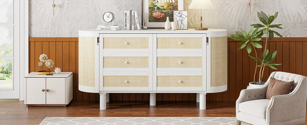 English Elm Full Murphy Bed with Woven Rattan Cabinet Front and Built-in Side Storage Units White LP000599AAK