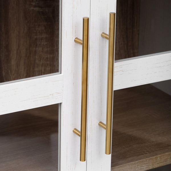 English Elm K&K 71" Arched Kitchen Pantry Cabinet with Glass Doors, Adjustable Shelves, Soft-Close Drawers White N707P288972W