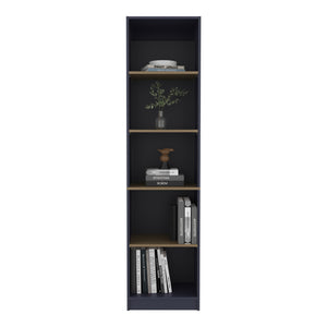 English Elm Bookcase Tall 71.1" H 5-Shelf Alby Blue & Natural Oak – Slim Vertical Storage, Modern Home Office Organize B097P395897