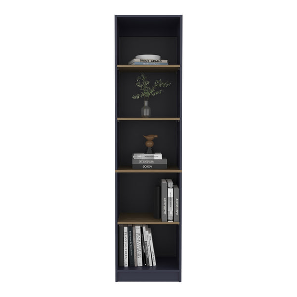 English Elm Bookcase Tall 71.1" H 5-Shelf Alby Blue & Natural Oak – Slim Vertical Storage, Modern Home Office Organize B097P395897