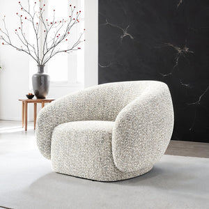 English Elm Contemporary Sculpted Barrel-Back Arm Chair with Smooth Casters, Neutral Textured Upholstery, Stylish Accent Seating Brown Mix,Brown Multi 42 L x 40 W x 35 H B2741P401431
