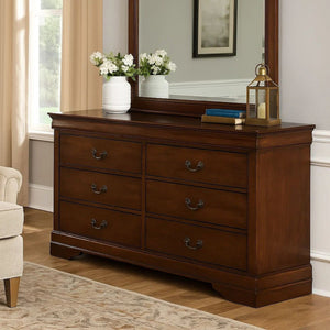 English Elm 6 Drawer Wooden Dresser with Molded Fronts and Metal Bale Pulls for Bedroom Storage B056P417107
