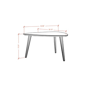 English Elm Utopia 34" Triangle Coffee Table Off White — Sleek Lacquered MDF Top, Solid Wood Splayed Legs, Durable Elegance B365P398086