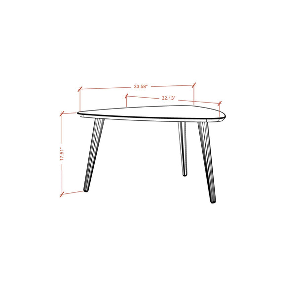 English Elm Utopia 34" Triangle Coffee Table Off White — Sleek Lacquered MDF Top, Solid Wood Splayed Legs, Durable Elegance B365P398086
