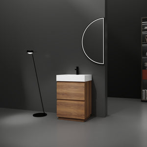 English Elm 24" Modern Bathroom Vanity with Single Undermount Sink, Engineered Wood, Waterproof Finish, 2 Drawers and Pre-Drilled Faucet Hole Brown W1972S00006